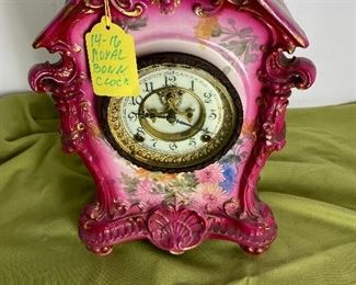 Ansonia “Royal Bonn” ceramic vase clock with exposed escapement 