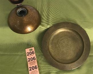 Tiffany bronze plate marked “Tiffany Studios New York 1749” 1920-1928 8” with Sarve & Co ink well
