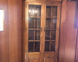 #7. SOLD Ethan Allen corner cabinet, glass shelves and lighted
*3/3 matching pieces purchased together circa 1950's 