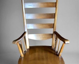 #2. Vintage Maple Wood Sculptural Ladder Back Rocking Chair by Tell City Chair Co
43" H x 25" W x 34" D 
13" Seat height 
