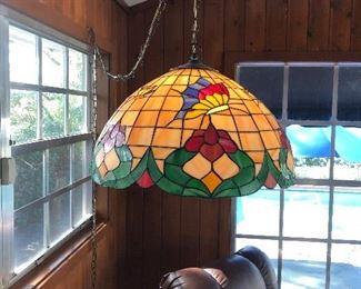 Hand made stained glass hanging light by Jeanne Barker. 