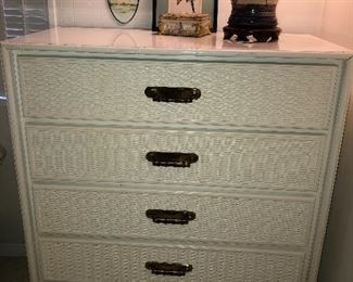 White faux bamboo chest of drawers