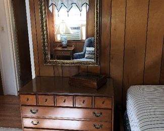 Ethan Allen chest of drawers.  Gold framed mirror