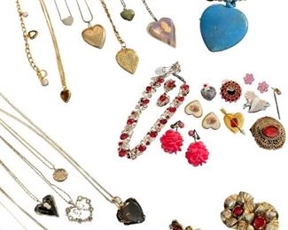 Antique - Vintage Costume & Sterling Valentines Day Jewelry: Necklaces, Earrings, Brooches, Rings & Bracelets. 