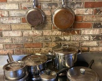 Revere Ware copper bottom pots and pans 
