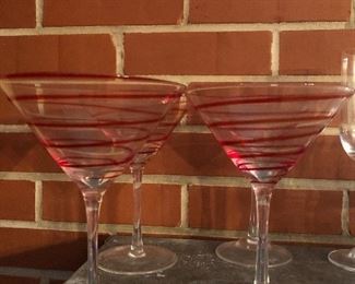 Detail on blown glass martini glasses