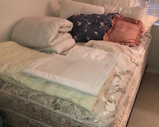 Queen mattress and box springs, sheets, pillows, duvet and cover
