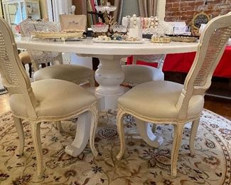 ROUND PAINTED TABLE AND SET OF 6 CHAIRS