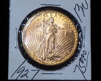 1927 Saint Gaudens Twenty Dollar Double Eagle Gold Coin With Motto - In God We Trust