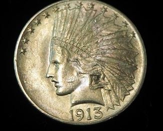 1913 Indian Head Ten Dollar Eagle Gold Coin