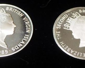1985 British Virgin Islands Twenty Dollar Silver Coins With Felt Storage Bags, Qty 2