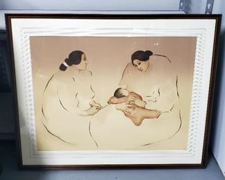 Framed Matted Under Glass R.C. Gorman " The Visitors" Lithograph, Signed And Numbered 126/200, 33" x 37", Includes Documentation