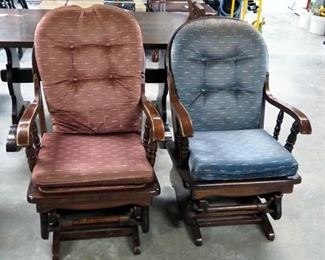 Wood Rockers/Gliders With Upholstered Seat And Back Cushions, Qty 2