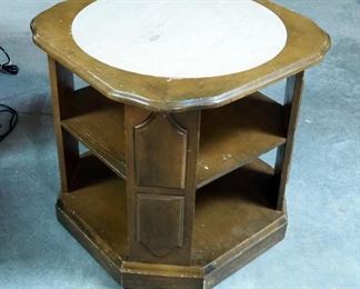 Vintage Solid Wood End Table, With Stone Inlay Top, 22" x 24" x 24"