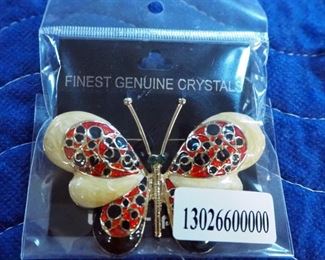 Mascot Inc 24k Gold Plated Butterfly Suncatchers, Butterfly Pin, 24k Gold Leaf Pendant Necklace, And Art Glass Pendant