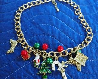 Christmas Themed Pins And Necklaces, Total Qty 9