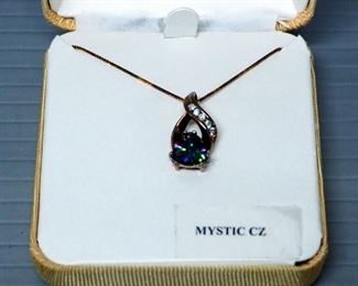 20k Gold Over Sterling With Mystic Cubic Zirconium Stone Matching Earrings, Necklace And Ring Set