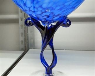 Hand Made Art Glass Compote, 9" Tall x 8" Diameter
