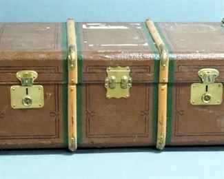 Vintage Travel Trunk With Inner Tray, 14" x 35.5" x 20.5", Includes Vintage Baby Clothes