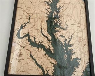 Chesapeake Bay Wood Carved Topographic Depth Chart/Map.