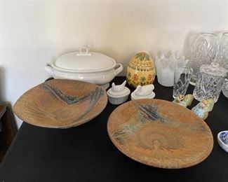 Ceramic dishes and glassware.