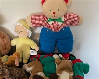 Vintage stuffed animals and toys.