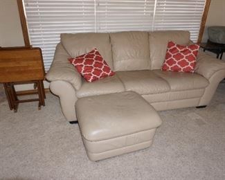 couch, TV trays, foot stool