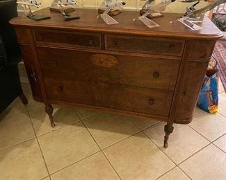 Late 1800's Solid walnut dresser with carving and burling, carved design. $250