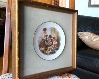 Price: $150. Murillo "Boys Playing Dice" Baroque style handprinted plate in the wooden frame. 12 X 12 inches.