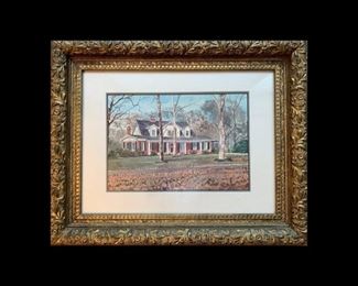 Price: $450. Signed Stan Routh (1978). Watercolor. Golden vintage frame. 25 X 20 inches.