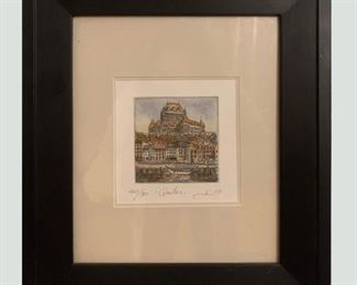 Price: $180. Hand painted. Signed. 13.2 X 11.2 inches. Numbered limited edition "Quebec" etching.