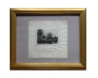 Price: $550. Signed Alfred-Louis Brunet -Debaines. (French, 1845-1939). Etching. 16.5 X 13.5 inches. His works are exhibited in the MET Museum and in The British Museum.