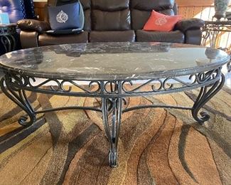 MARBLE & WROUGHT IRON COFFEE TABLE