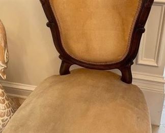 PRICE - $125; Beautiful Victorian armless parlor chair custom made by Kimball; gold velvet fabric; excellent condition.