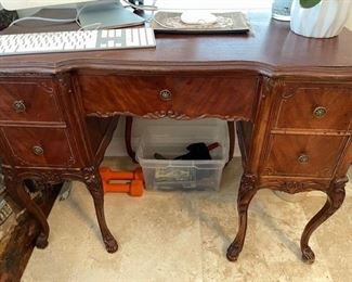 PRICE - $350; Mahogany antique Queen Anne writing desk; 42" wide x 22" deep x 30" high; small distressed corner.