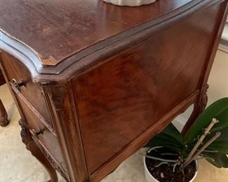 PRICE - $350; Mahogany antique Queen Anne writing desk; 42" wide x 22" deep x 30" high; small distressed corner.