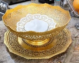 PRICE - $150; 24KT Iranian glass bowl and tray.