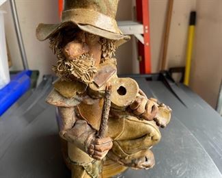 PRICE - $95; Pottery handmade fiddler figurine; signed.