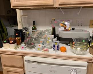 Blender, electric skillet, glassware