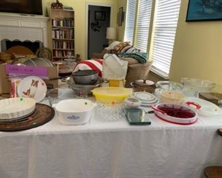 Baking stone, strainers, Pyrex, Visionware