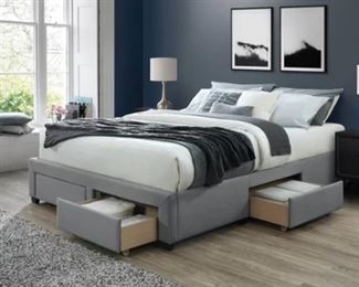 Brand new in box queen platform  upholstered grey with drawers 