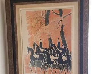 Artwork, Artist's Proof signed by Andre Brasilier, "Cavaliers Fond Orange".