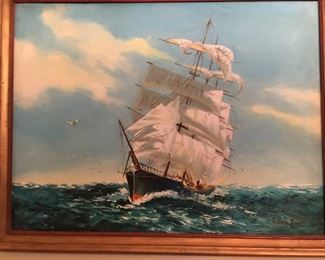 #6  SAILING SHIP. BY LING SON.                                                                           WITHOUT FRAME APPROX. 24 X 18                                                          $150.00