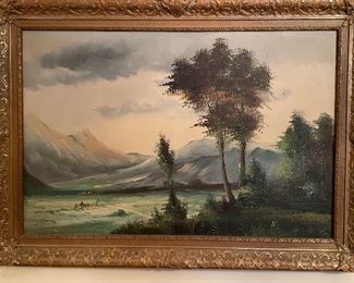 #2. OIL PAINTING BY SOMERS. MOUNTAINS AND TREES. WITHOUT FRAME. APPROX.36 x 24.           $550.00