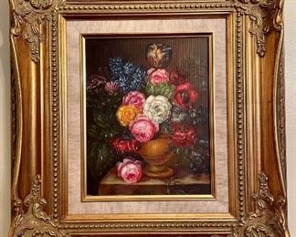 #8. PAINTING BY WRERT.                                                                  FLOWERS IN VASE.                                                                             WITHOUT FRAME APPROX. 8 1/2 x 11.                                   $250.00