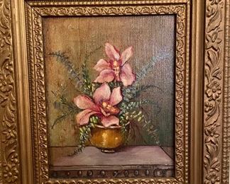 #12. RUTH MILLER OIL PAINTING. IRIS.                                  WITHOUT FRAME APPROX. 8 x 10 1/2.                                            $125.00
