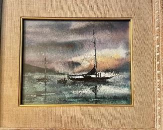 #13. KAISER OIL PAINTING. SAILING AND DINGHY.    WITHOUT FRAME APPROX. 13 1/2 x 10 1/2.                    $150.00