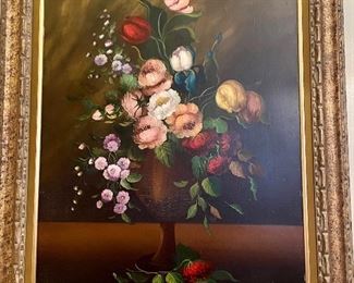 #16. L. RUGGERI BEAUTIFUL FLOWERS IN VASE.          WITHOUT FRAME APPROX. 25 x 36.                                    $200.00