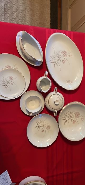ROYAL SOVEREIGN CHINA. BLUSH ROSE.  5 PIECE PLACE SETTING. SERVICE FOR 12. 7 SERVING PIECES.   67 PIECES TOTAL.                                                                                                              $325.00