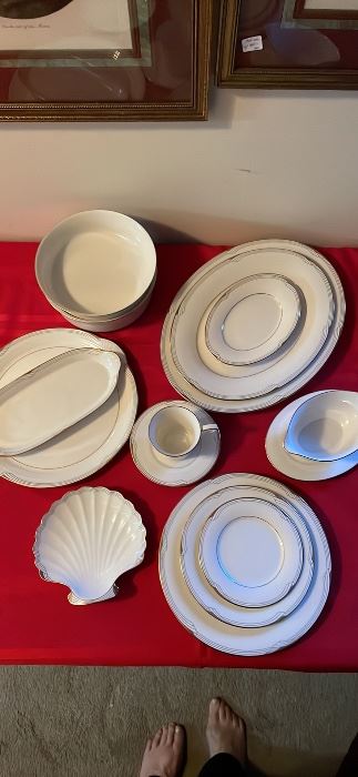 ELEGANT NORITAKE CHINA. GOLDEN COVE.                   SERVICE FOR 13. 8 SERVING PIECES. 73 PIECES.                   $400.00